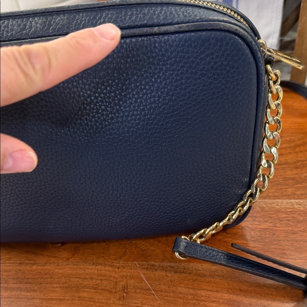 Michael Kors Fulton Crossbody Purse Bag Handbag Navy Blue Pebbled Leather - Picture 7 of 14